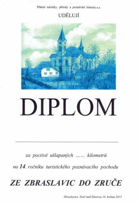 Diplom 14. ro�n�ku s obr�zkem �est�na.